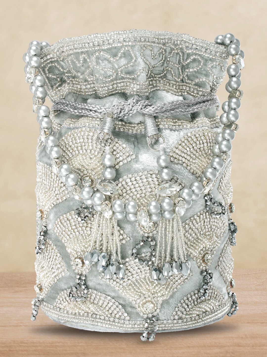 

Peora Silver-Toned Embellished Potli Clutch
