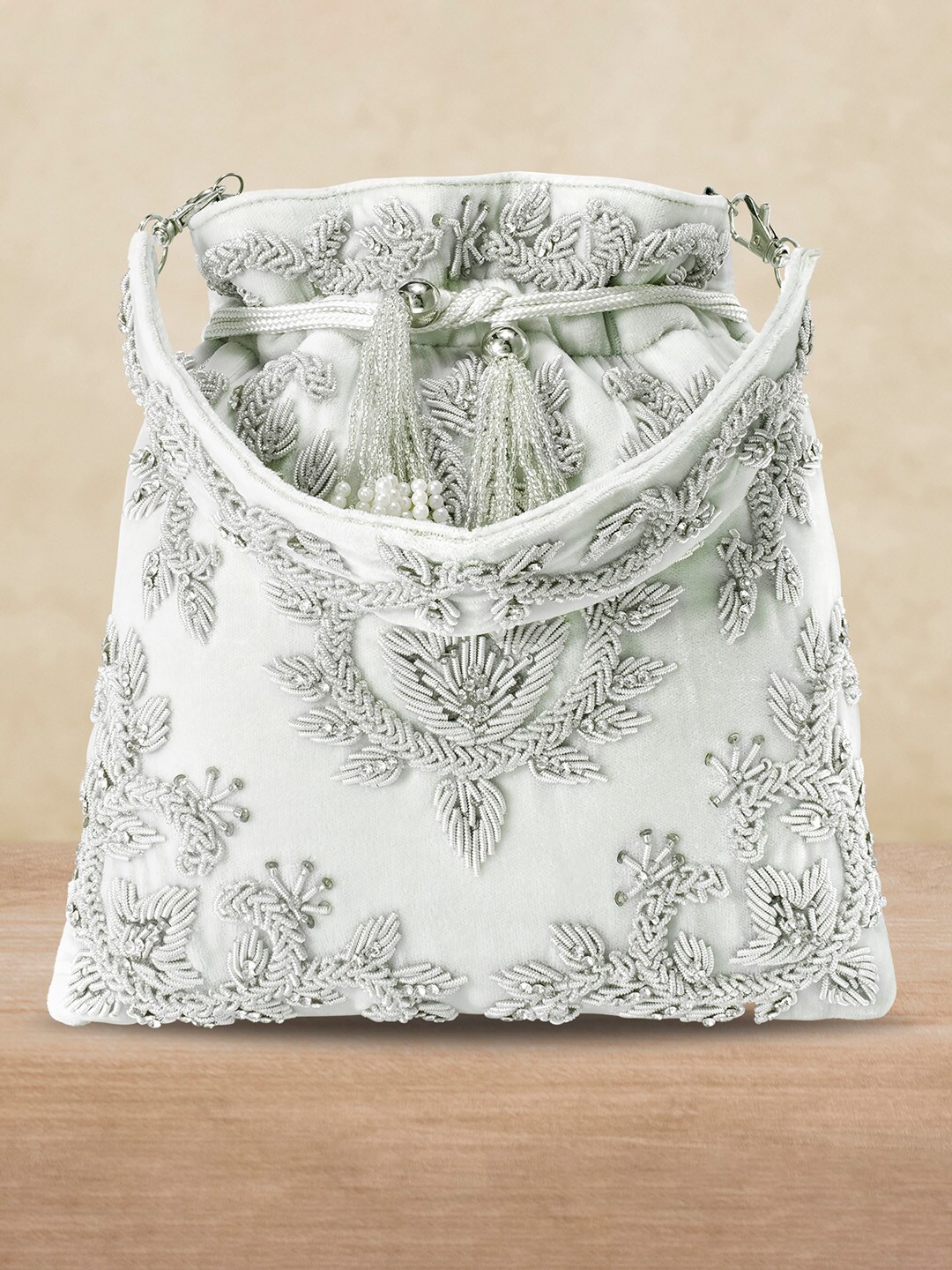 

Peora Women Silver-Toned Embellished Potli Clutch