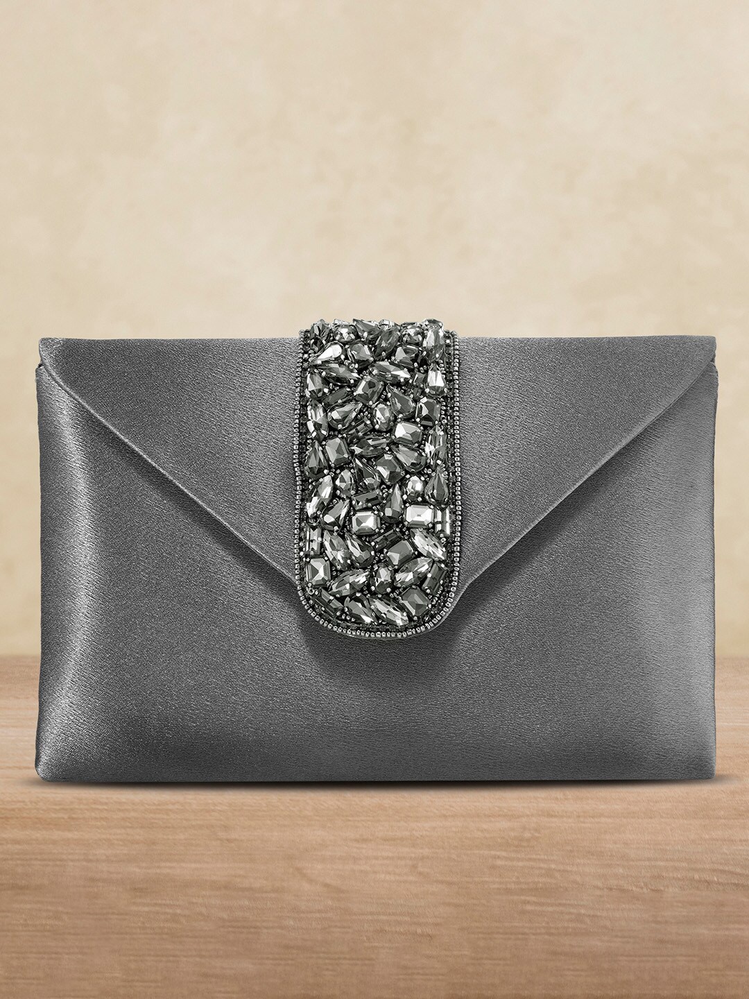 

Peora Women Grey Embellished Purse Clutch