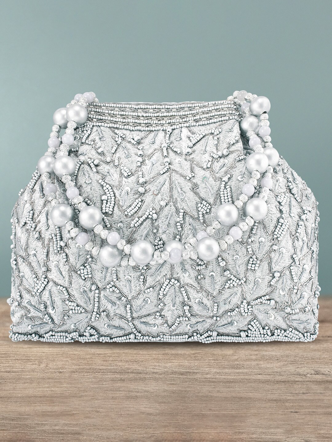 

Peora Silver-Toned Embellished Potli Clutch
