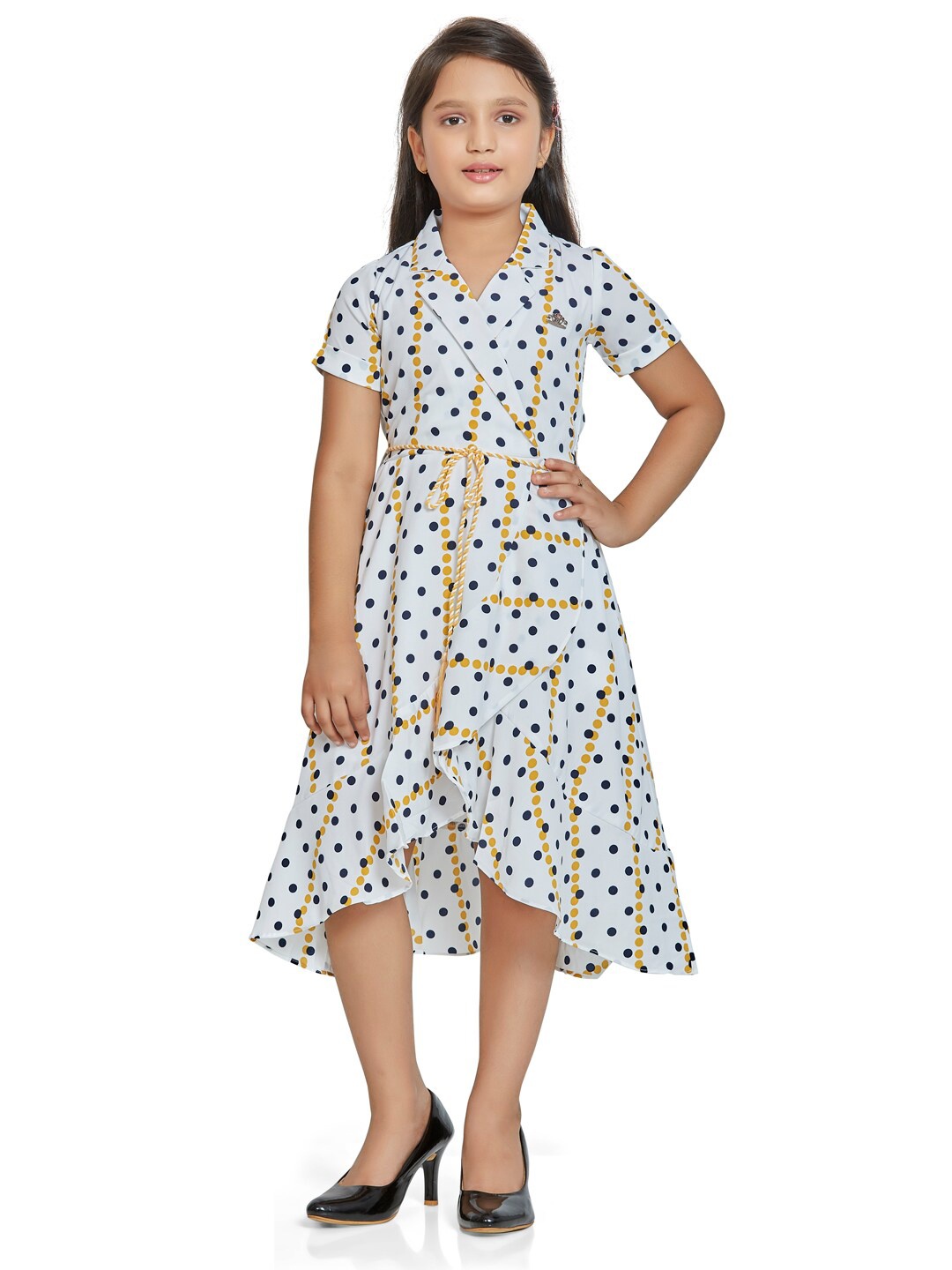 

Peppermint Mustard Yellow & White Midi Cotton Wrap Dress