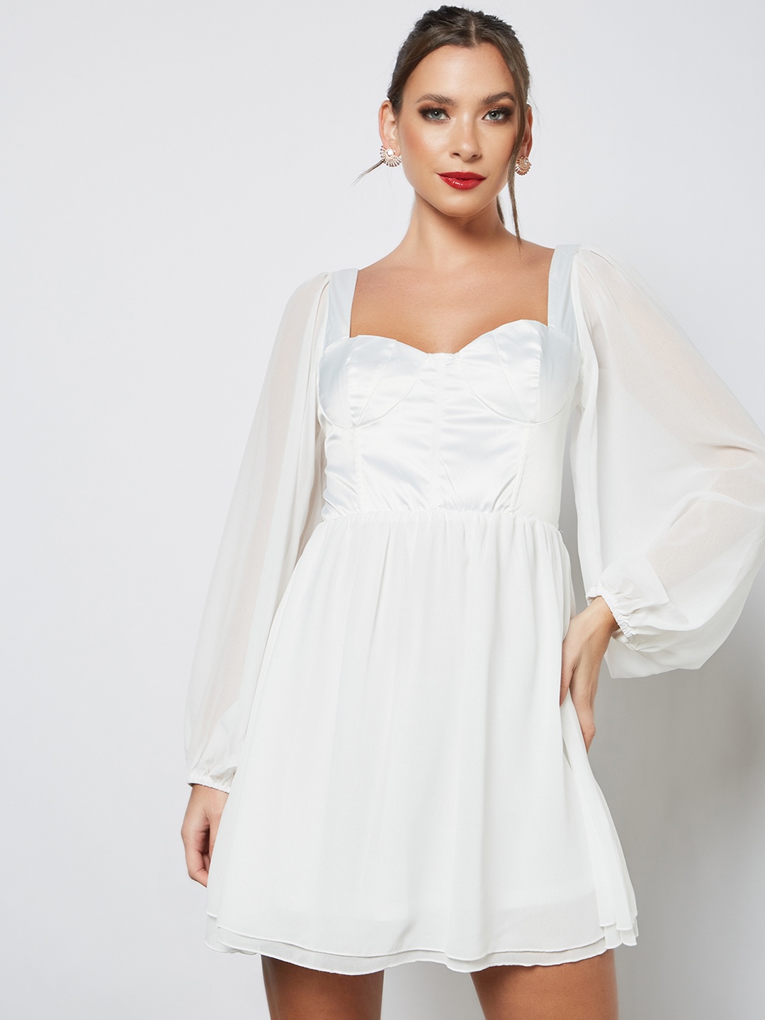 

Femme Luxe White Layered Victorian Inspired Mini Fit & Flare Dress