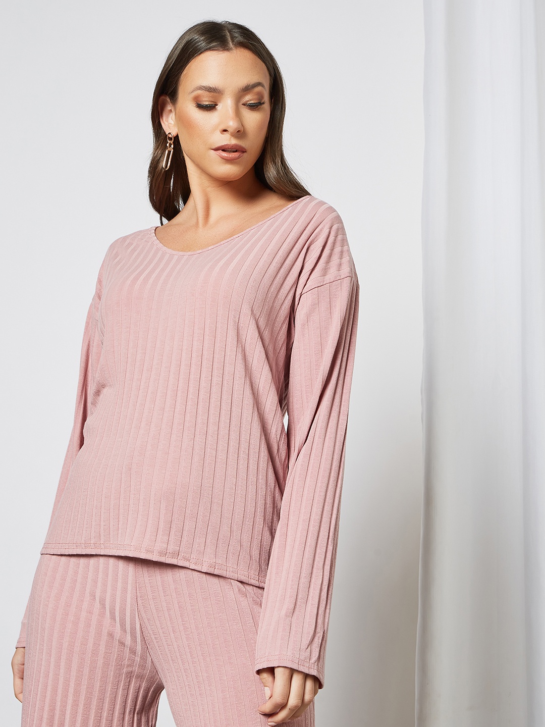

Femme Luxe Women Pink Ribbed Co-Ord Set