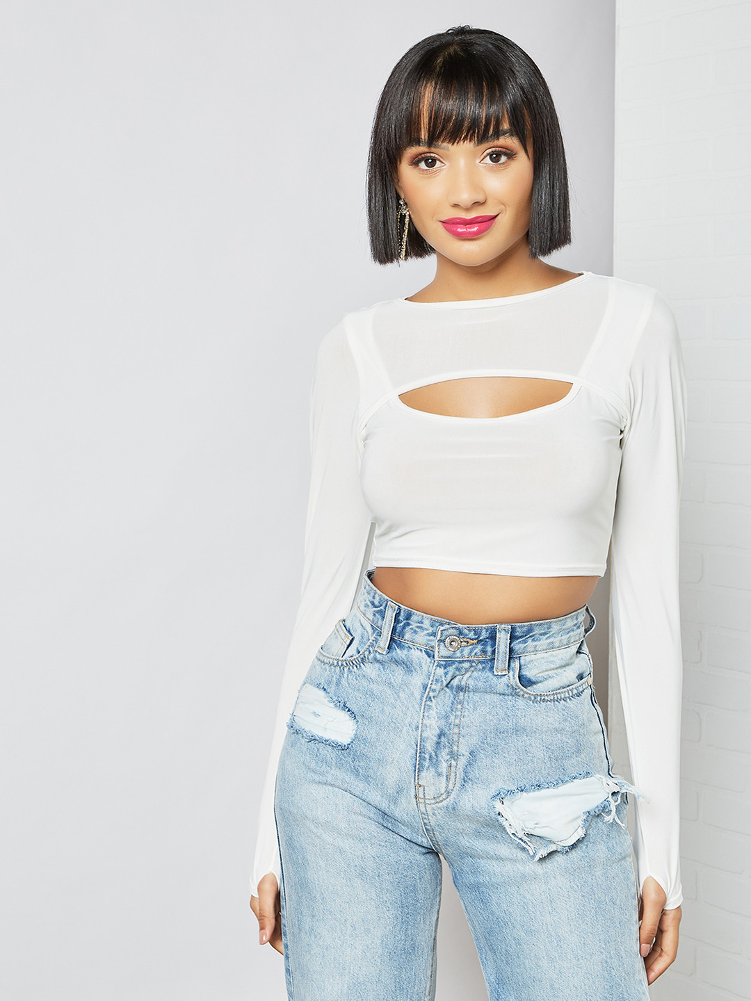 

Femme Luxe Women Off White Solid Crop Top