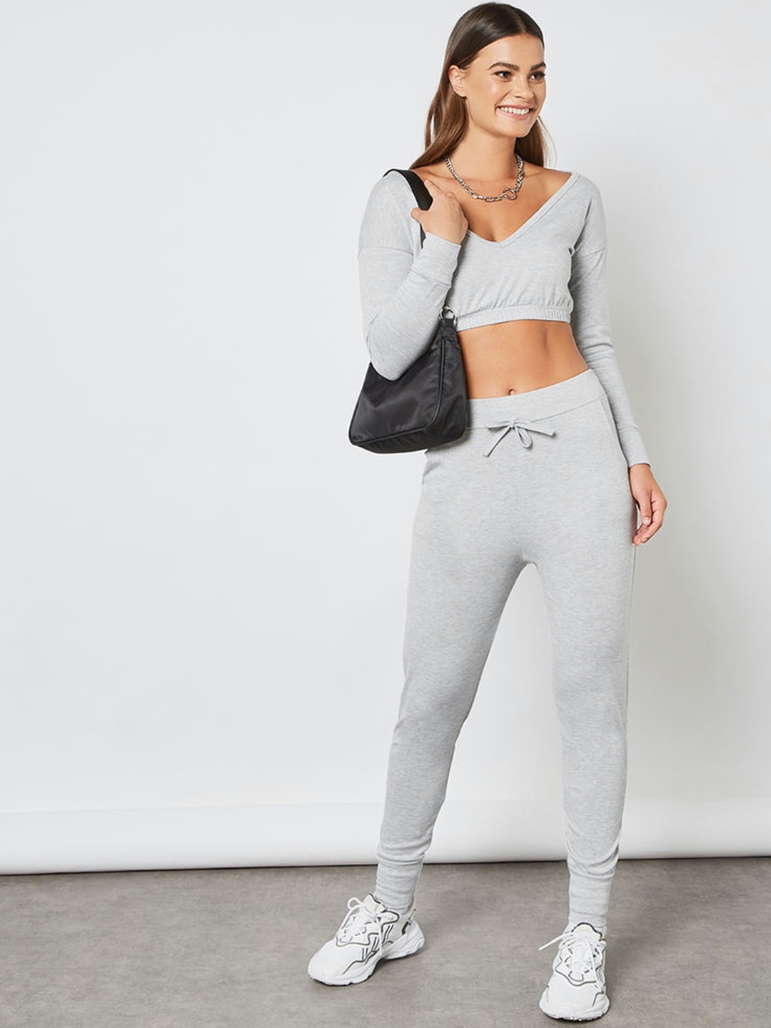 

Femme Luxe Women Grey Melange Solid Co-Ord Set