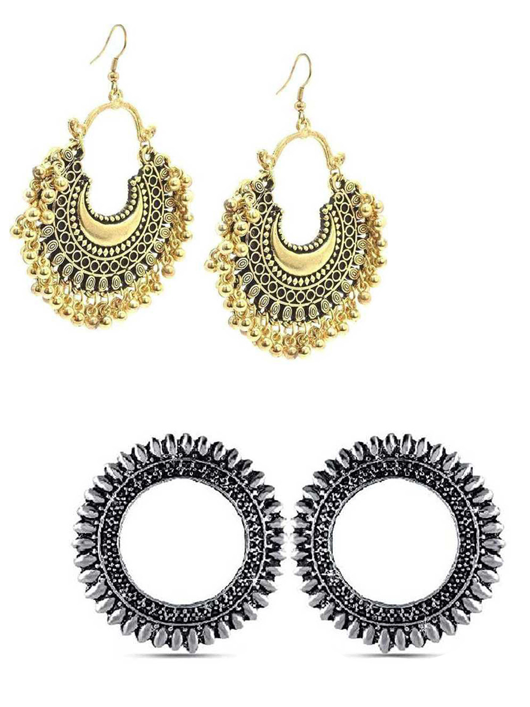 

Vembley Silver-Toned & Gold-Toned Contemporary Hoop Earrings Combo of 2