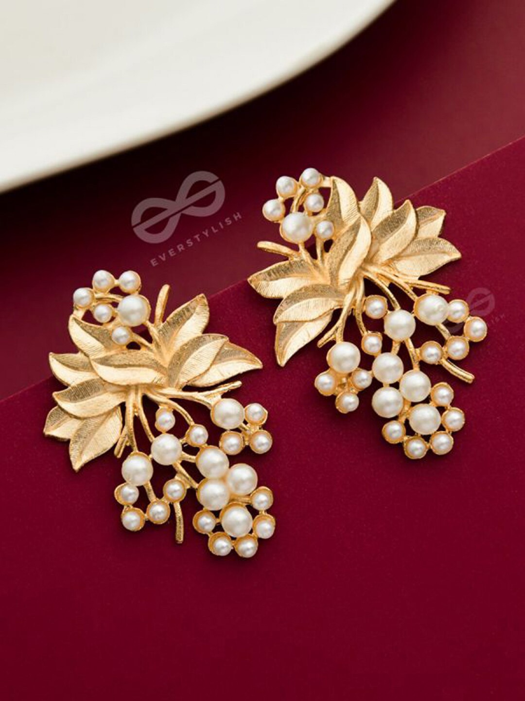 

Vembley Women Set Of 2 Gold-Toned & White Floral Jhumkas Earrings