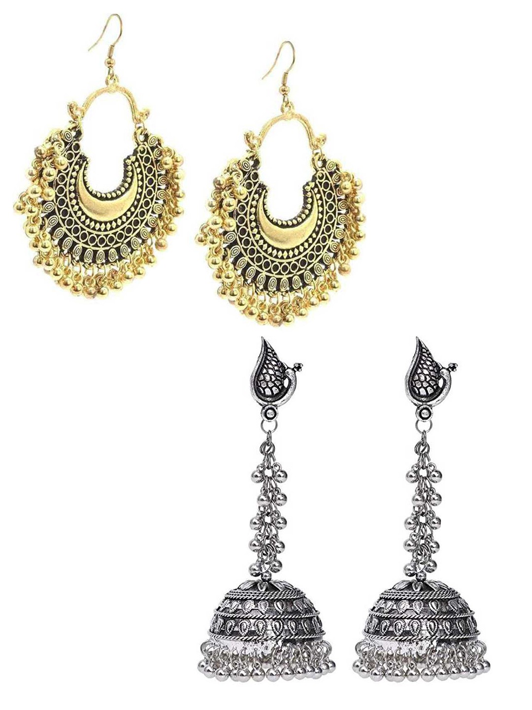 

Vembley Set Of 2 Gold-Toned Dome Shaped Jhumkas Earrings