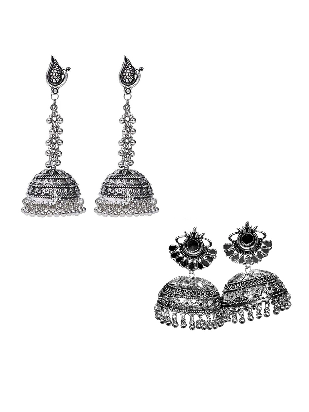 

Vembley Set of 2 Oxidised Silver-Plated Mirror Jhumkas Earrings