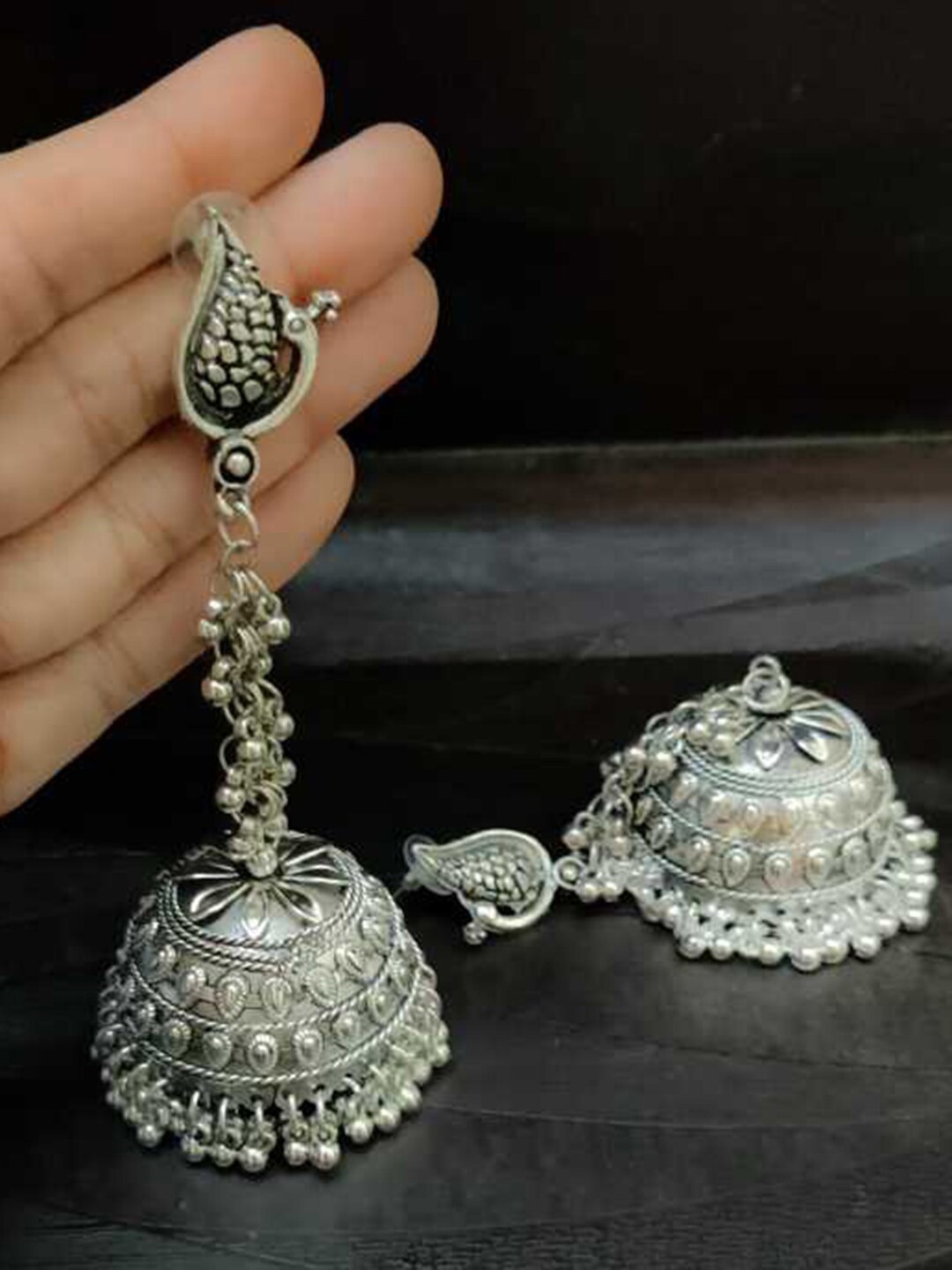 

Vembley Women Set Of 2 Gold-Toned & Silver-Toned Contemporary Jhumkas Earrings