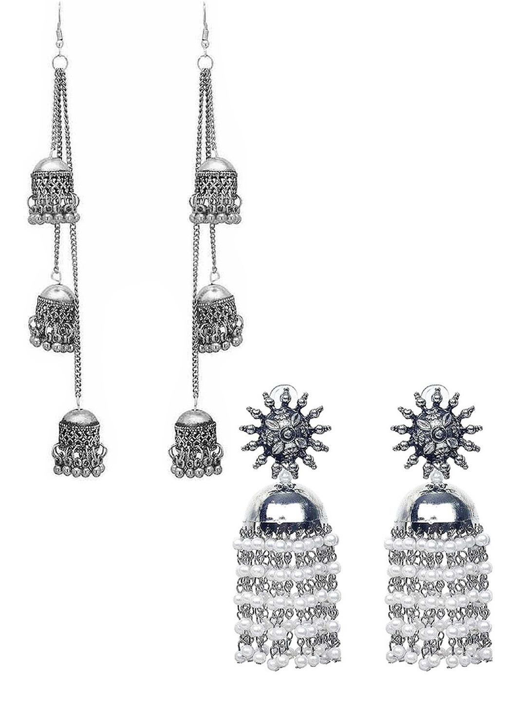 

Vembley Set of 2 Oxidised Silver-Plated Jhumkas Earrings