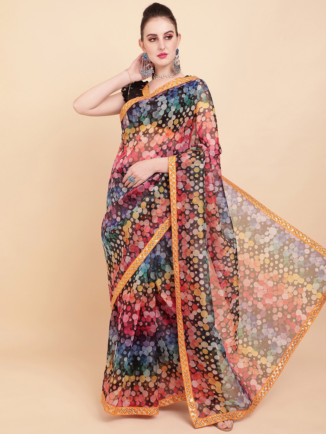 

Sangria Blue & Pink Sequinned Organza Saree