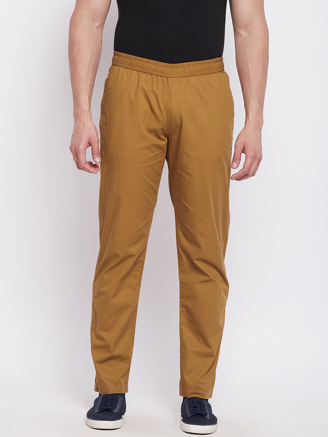 

Okane Men Khaki Solid Regular Fit Cotton Track Pants