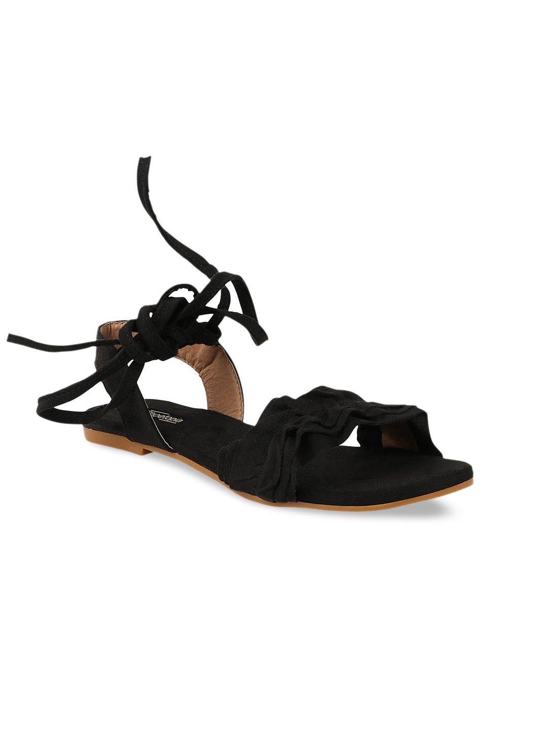 

Shoetopia Women Black Suede Open Toe Flats