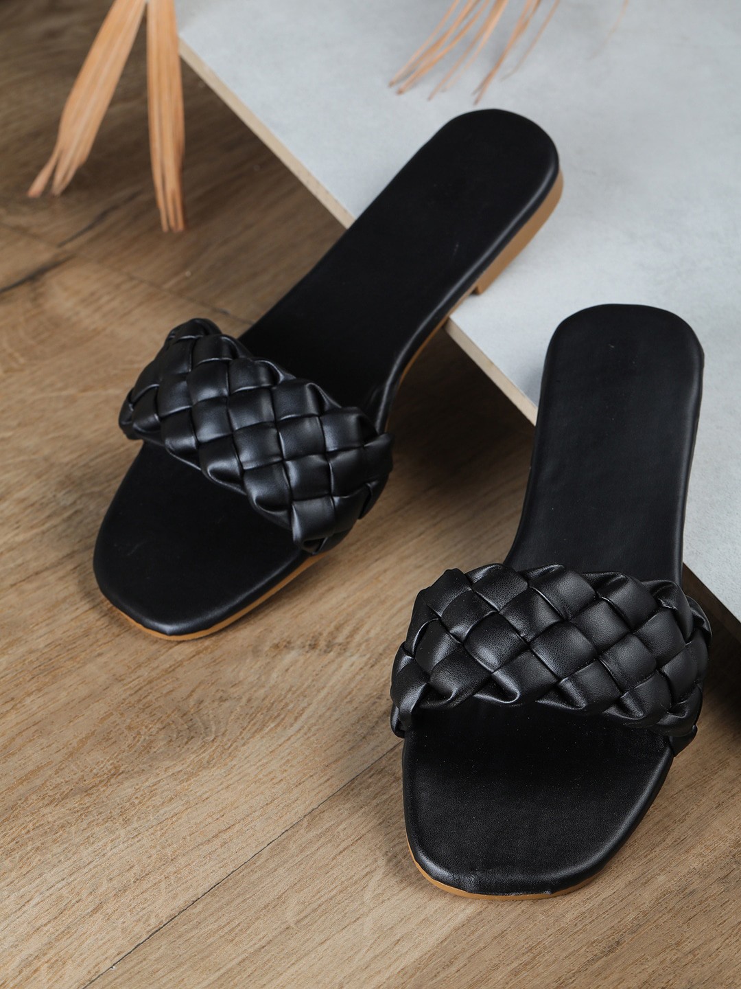 

HASTEN Women Black Open Toe Flats