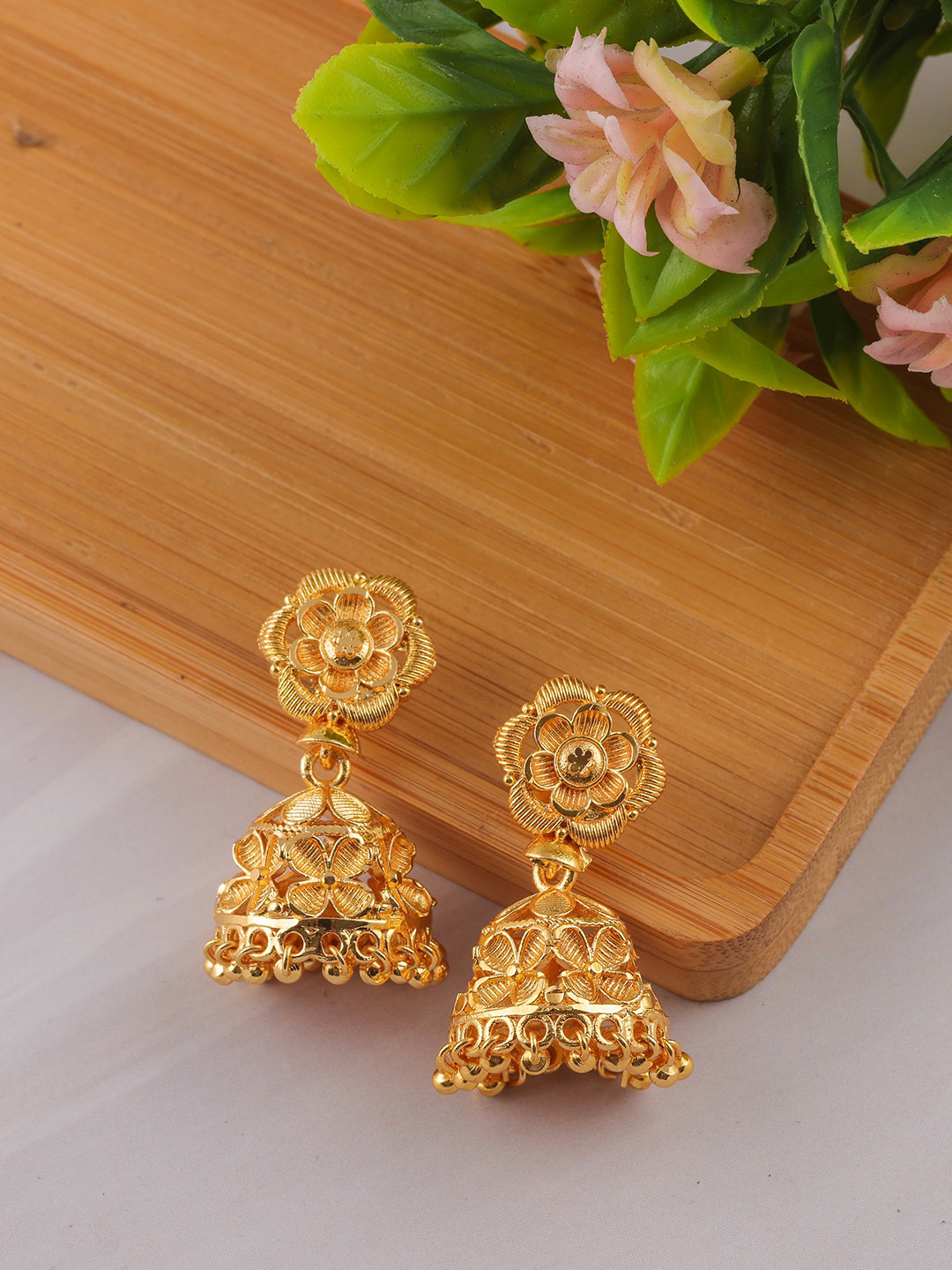 

Brandsoon 1 Gram Gold-Plated Dome Shaped Jhumkas Earrings