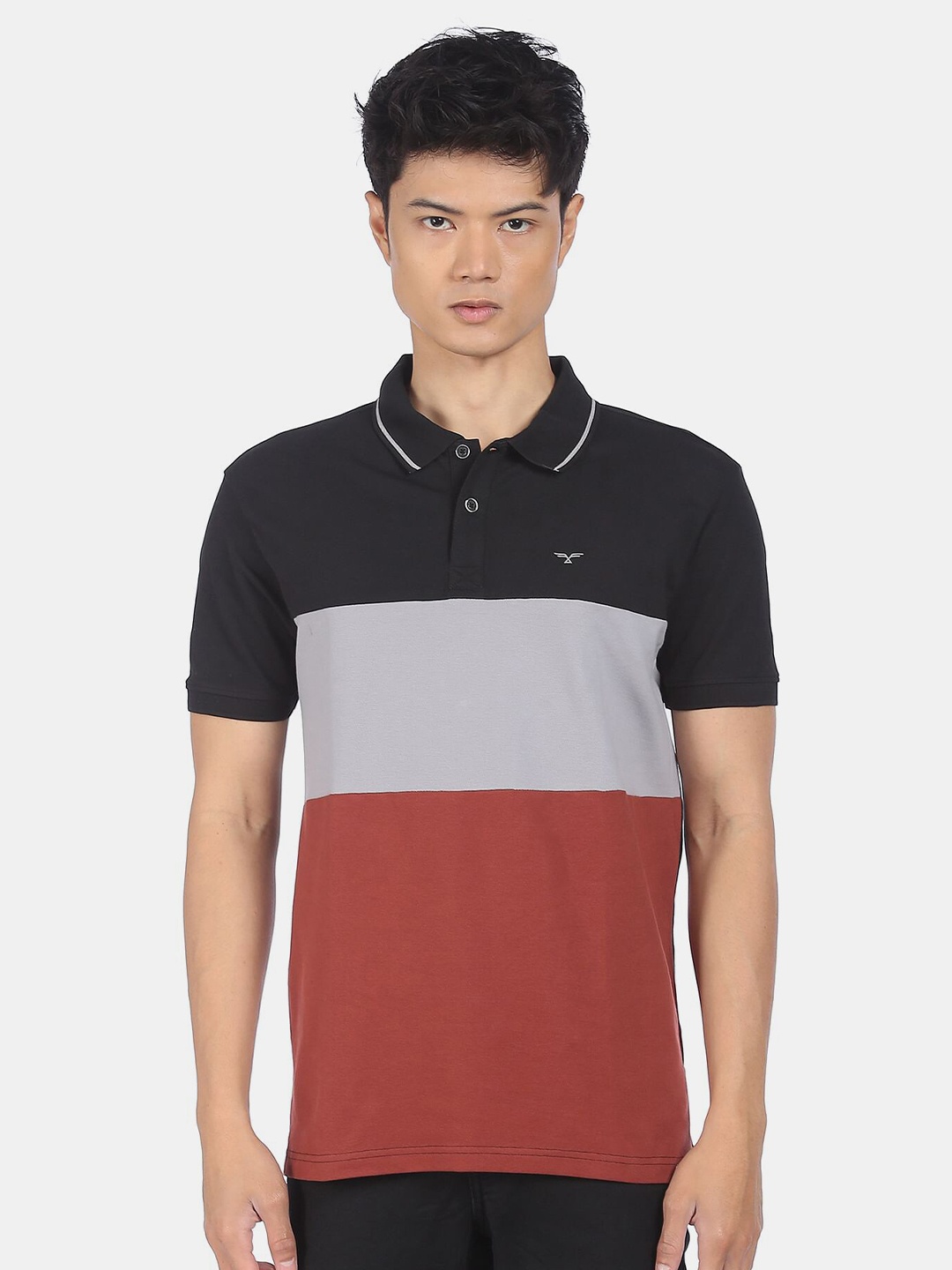 

Flying Machine Men Brown & Black Colourblocked Polo Collar T-shirt