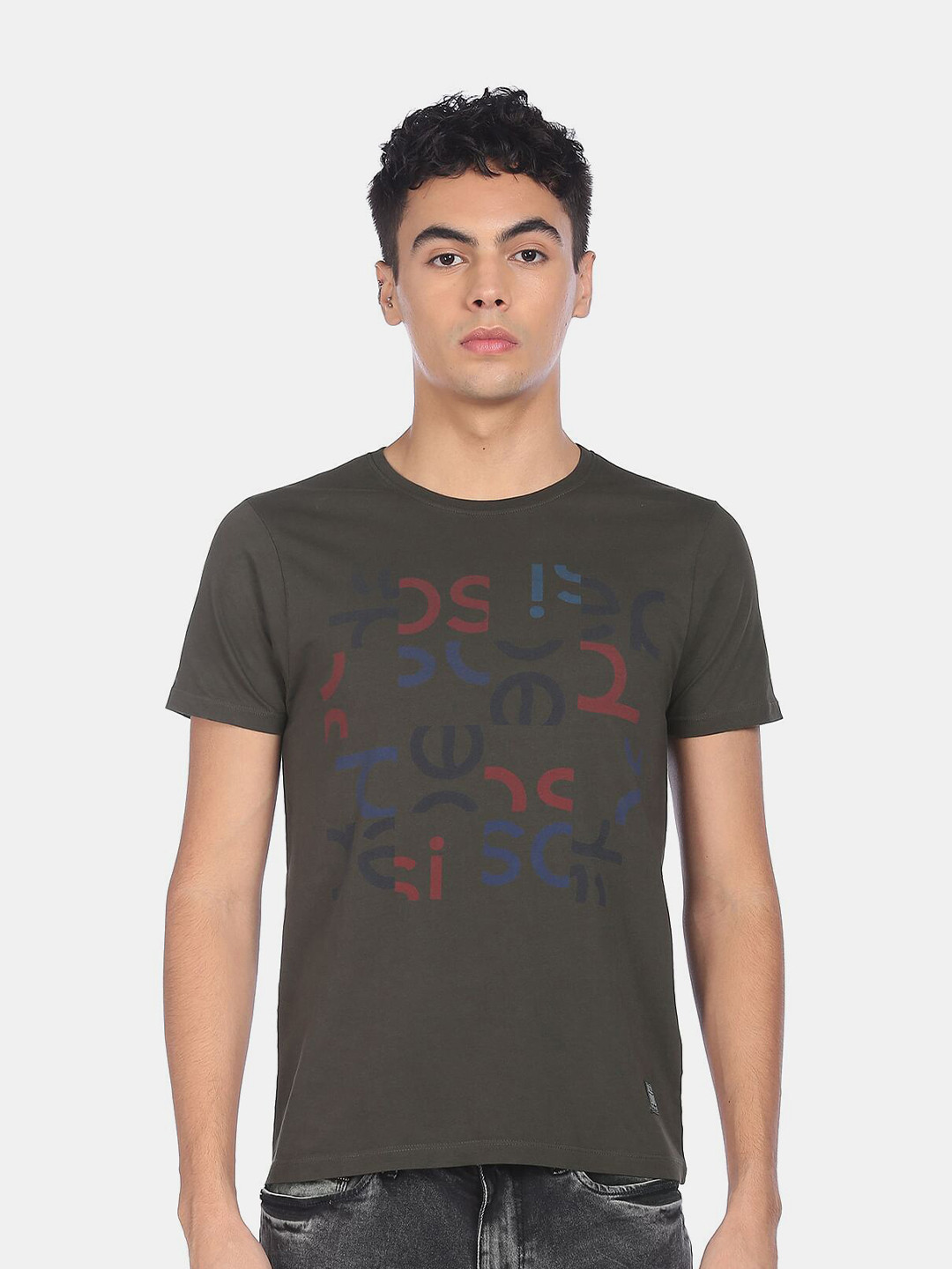 

Flying Machine X Pepsi Men Charcoal Printed Raw Edge Pure Cotton T-shirt