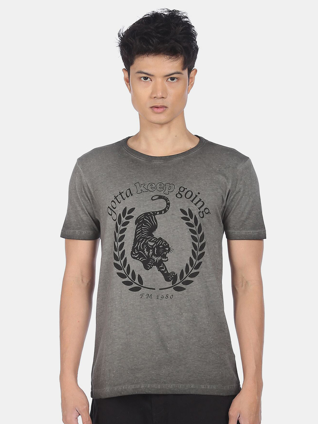 

Flying Machine Men Grey Printed T-shirt