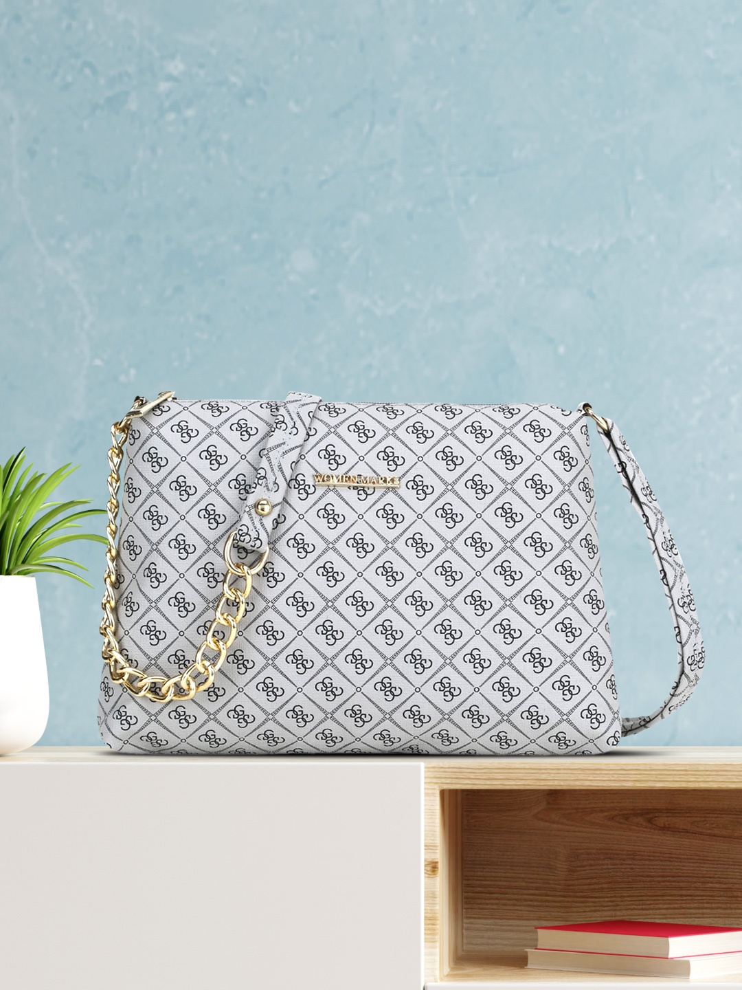 

WOMEN MARKS Grey Printed PU Structured Sling Bag