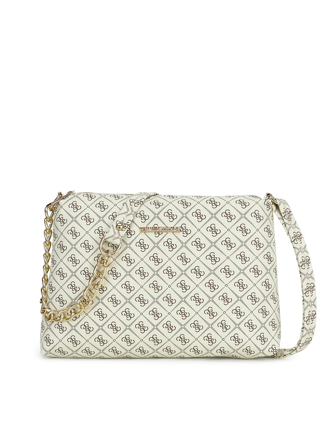 

WOMEN MARKS Cream-Coloured Geometric Textured PU Structured Sling Bag with Cut Work
