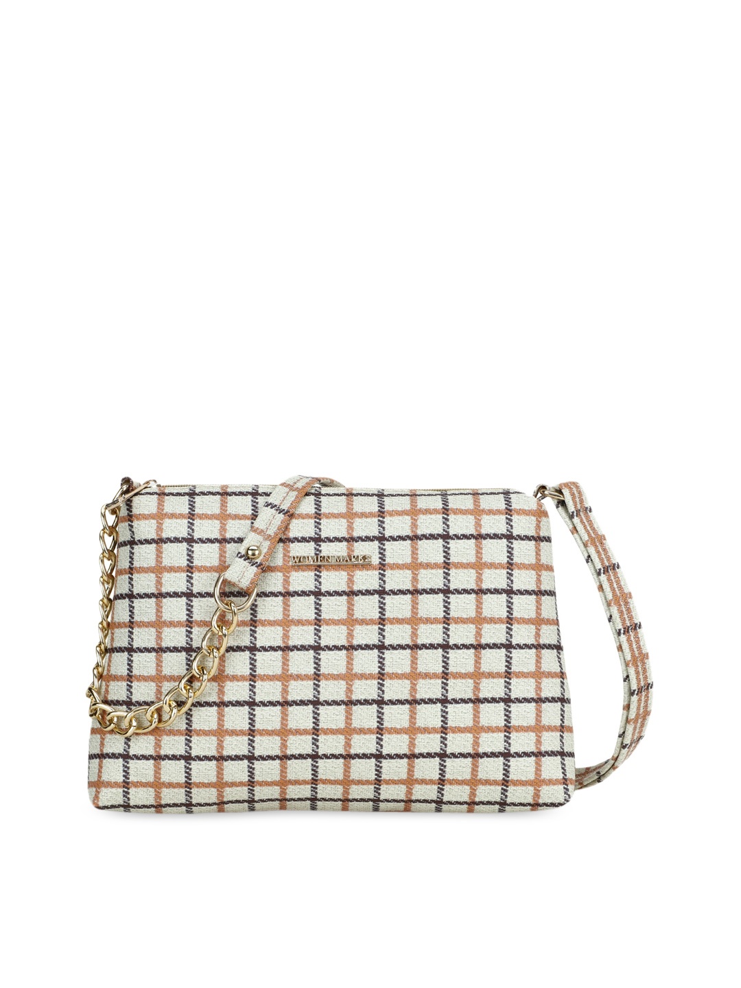 

WOMEN MARKS Women Cream Checked PU Structured Sling Bag