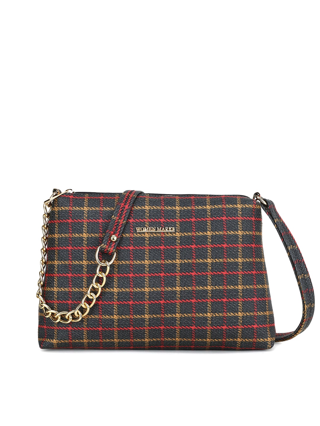 

WOMEN MARKS Maroon Checked PU Structured Sling Bag