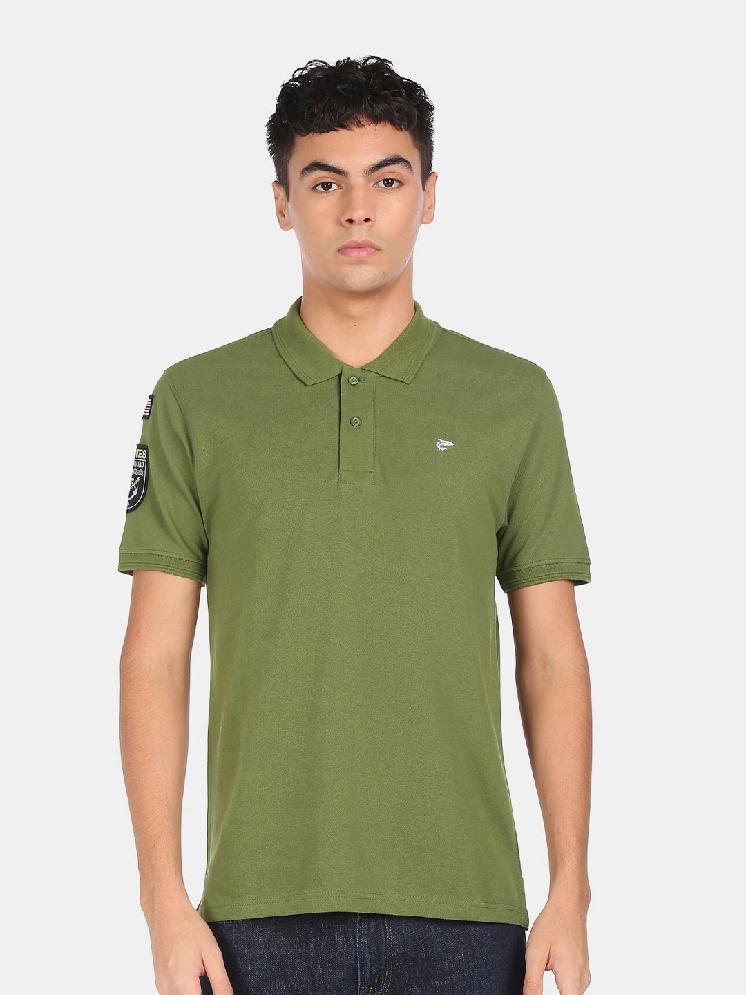 

Ruggers Men Olive Green Polo Collar Cotton T-shirt