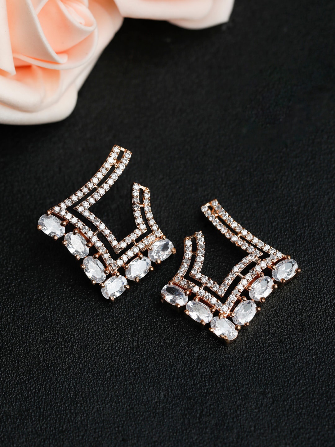 

Priyaasi Rose Gold American Diamond Contemporary Studs Earrings