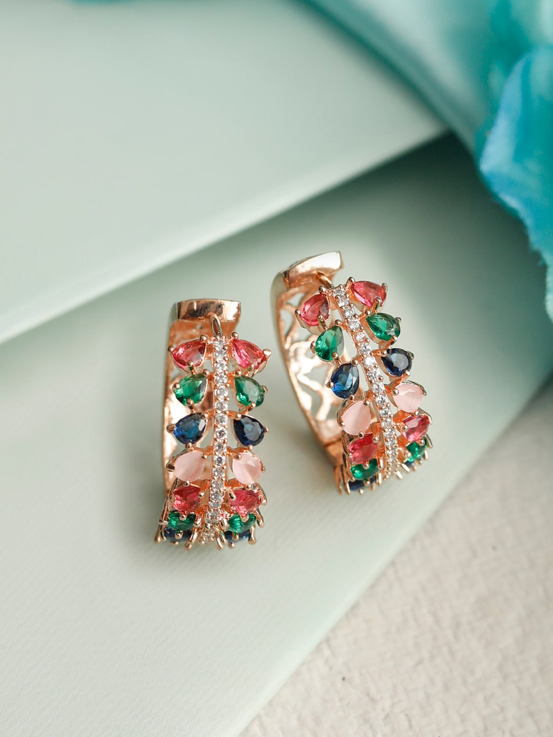 

Priyaasi Rose Gold-Plated AD Studded Contemporary Hoop Earrings