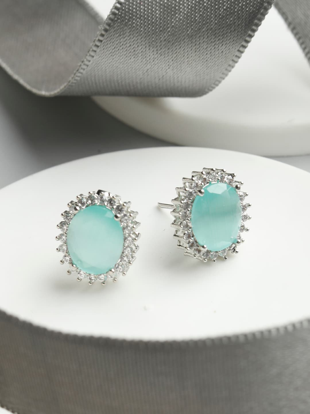 

Priyaasi Silver-Toned & Turquoise Blue Circular Studs Earrings