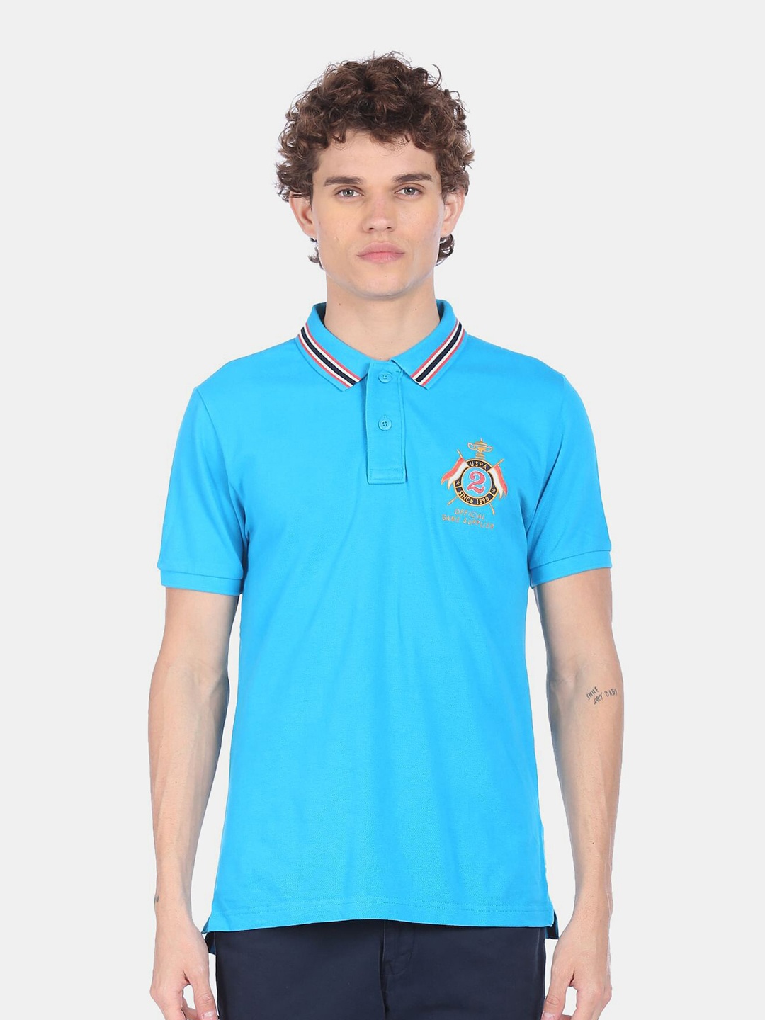 

U S Polo Assn Men Blue Polo Collar T-shirt