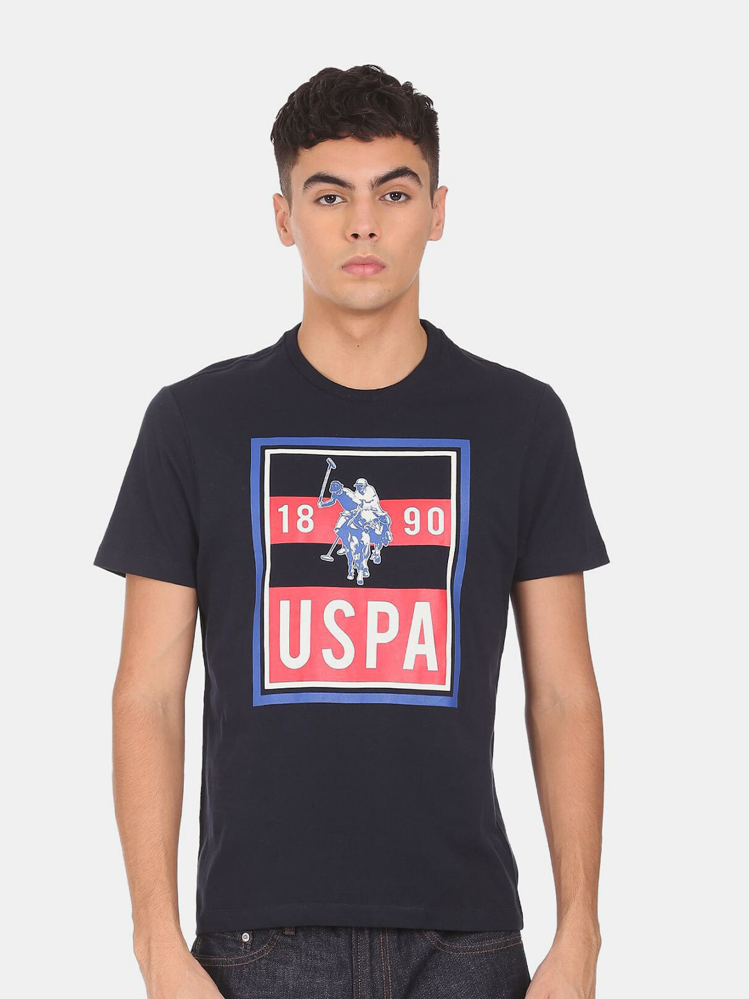 

U S Polo Assn Men Navy Blue Brand Printed T-shirt