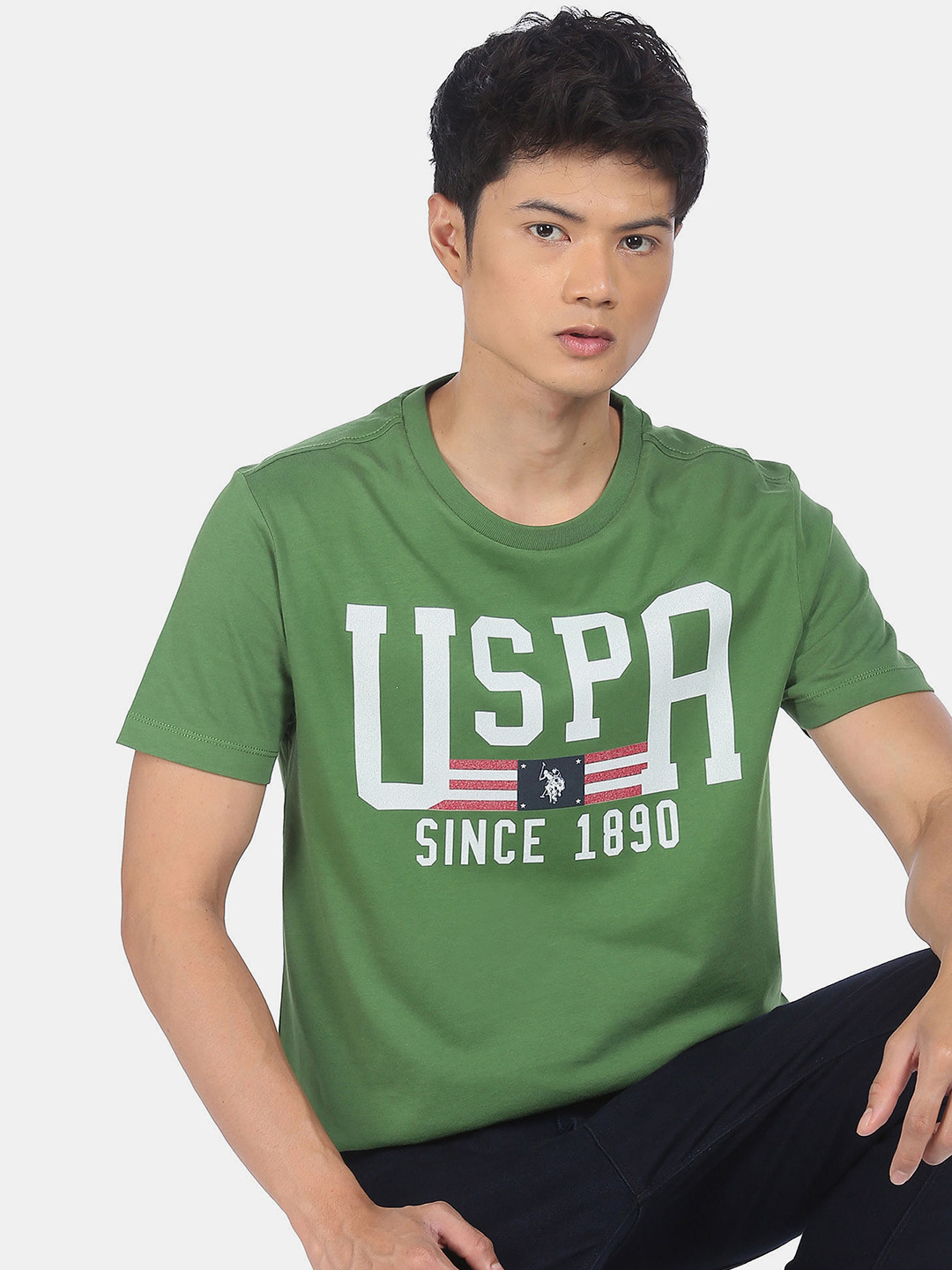 

U.S. Polo Assn. Denim Co. Men Green Typography Printed Cotton T-shirt