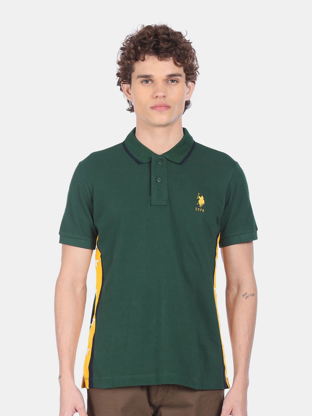 

U S Polo Assn Men Green Polo Collar Pure Cotton T-shirt