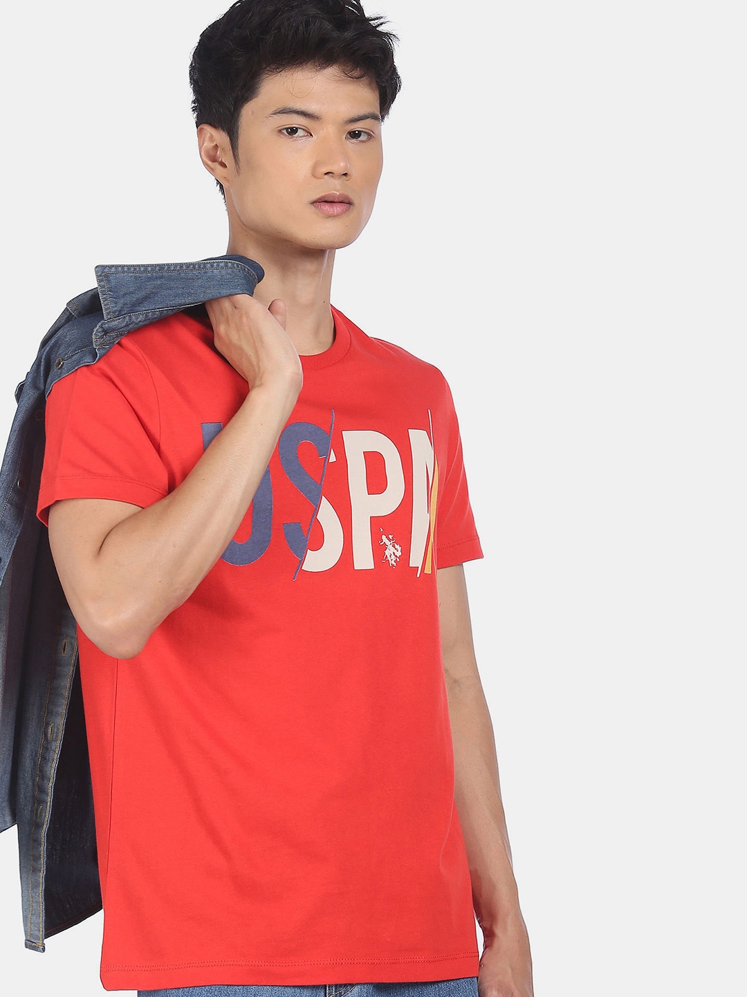 

U.S. Polo Assn. Denim Co. Men Red Typography Printed Pure Cotton T-shirt
