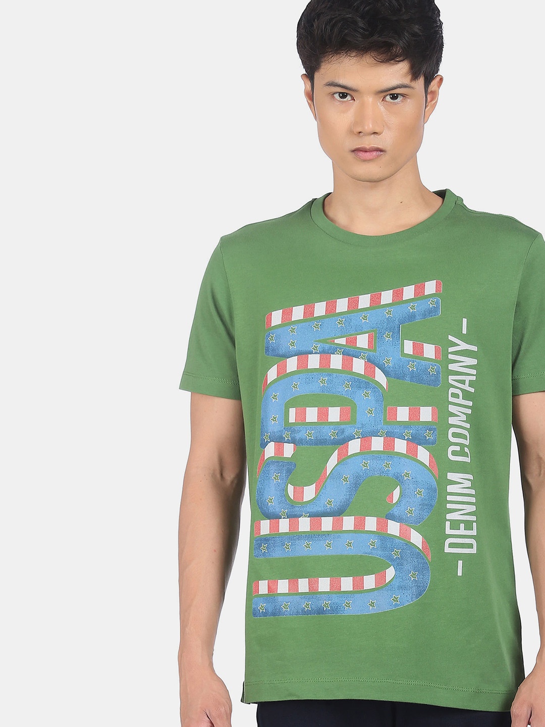 U.S. Polo Assn. Denim Co. Men Green Typography Printed Cotton T-shirt