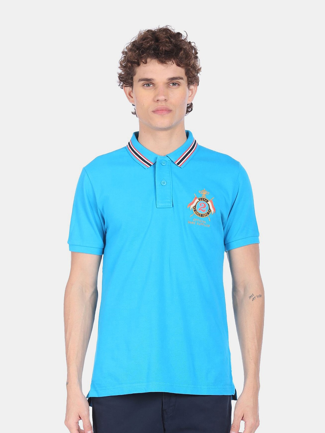 

U S Polo Assn Men Blue Polo Collar T-shirt