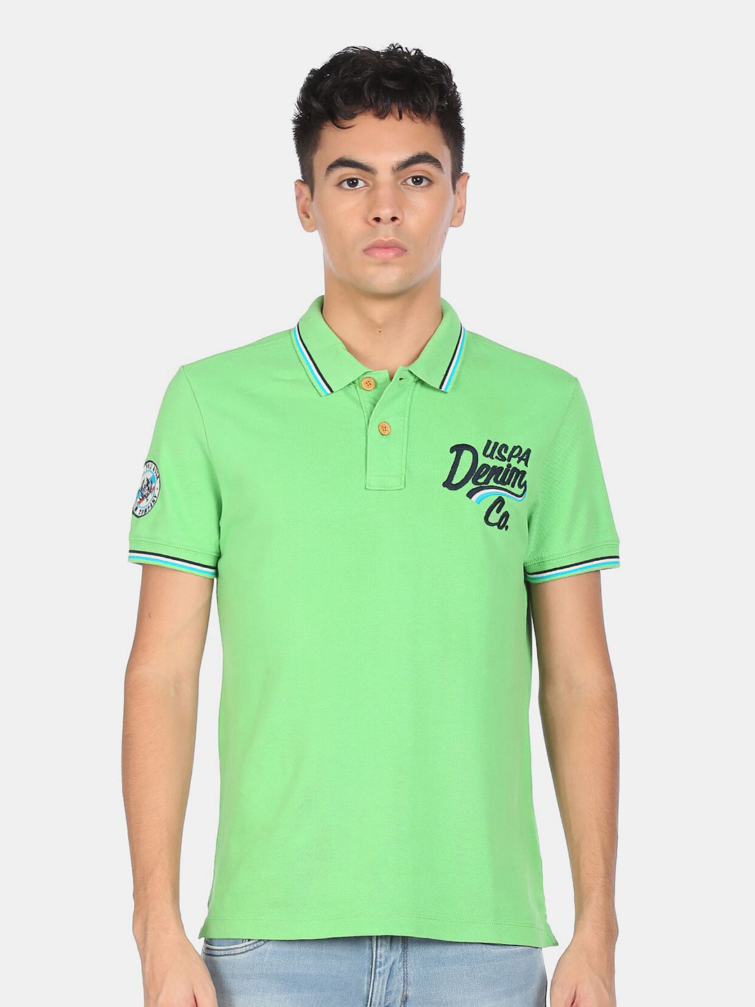 

U.S. Polo Assn. Denim Co. Men Green Polo Collar T-shirt