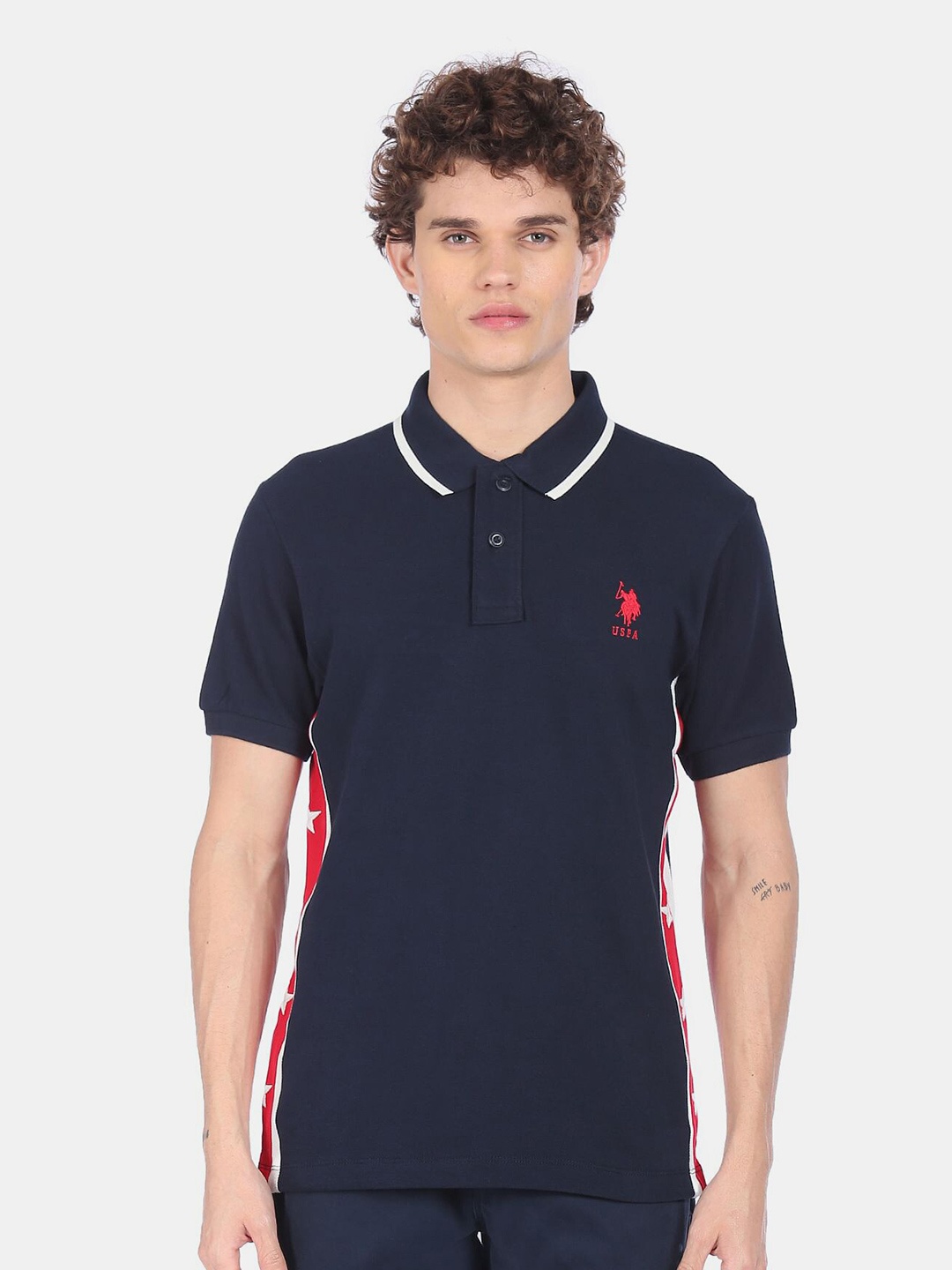 

U S Polo Assn Men Blue Polo Collar T-shirt