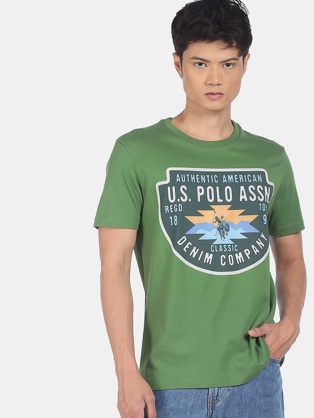 

U.S. Polo Assn. Denim Co. Men Green Typography Printed Cotton T-shirt