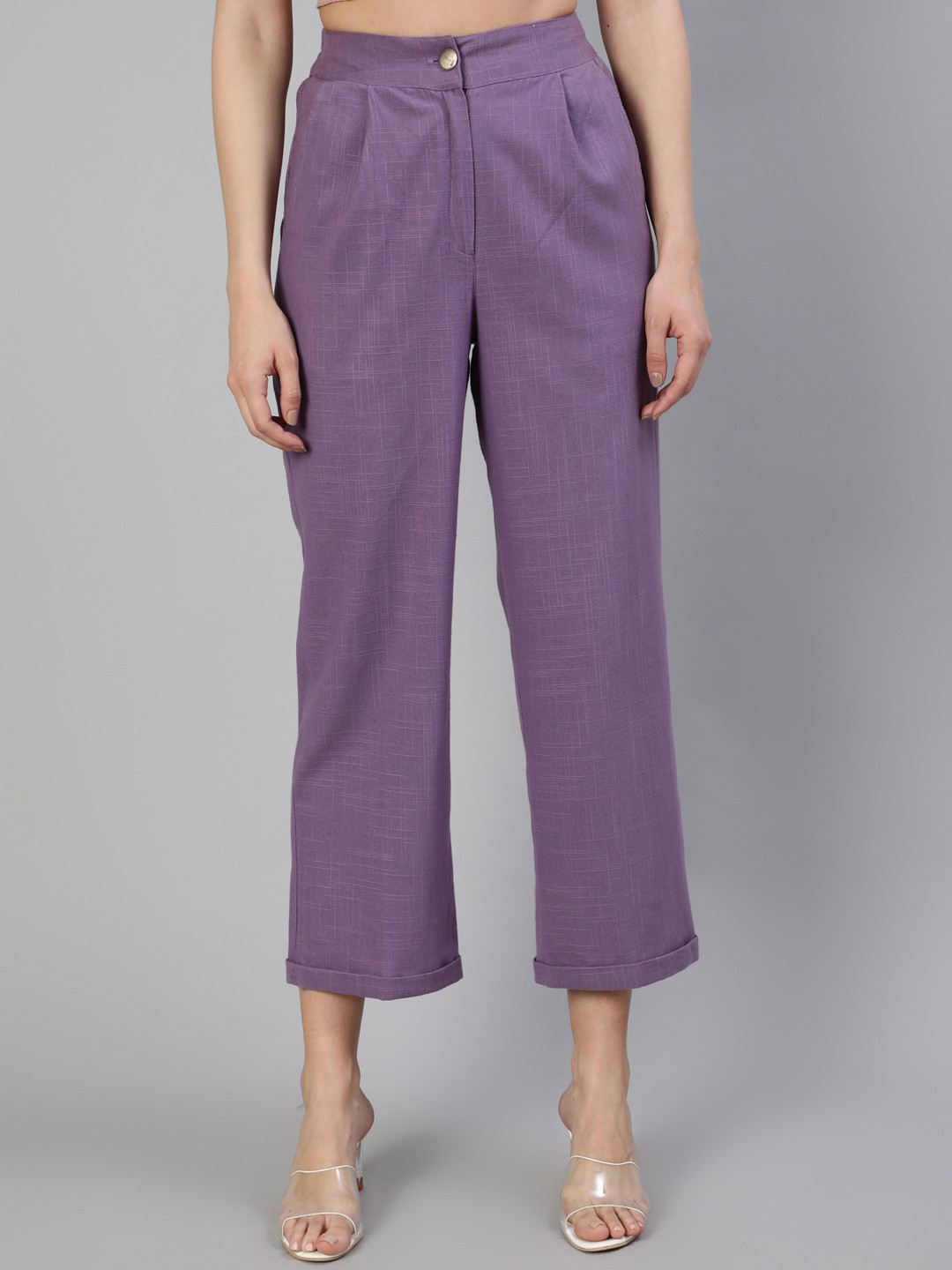 

Jaipur Kurti Women Lavender Straight Fit High-Rise Pleated Culottes Trousers