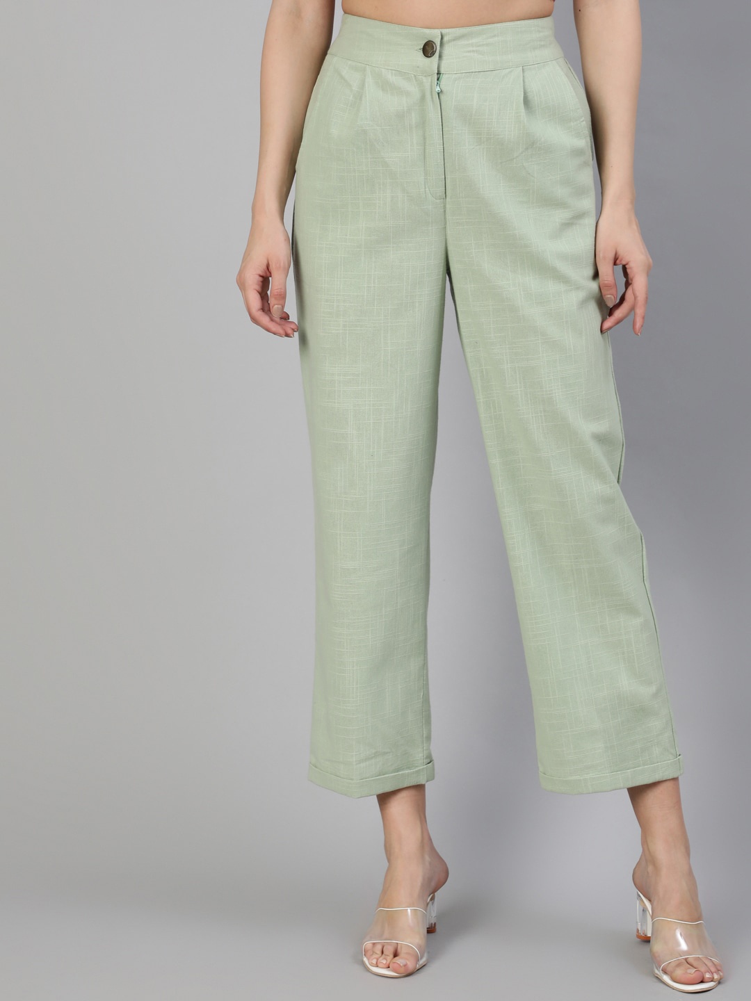 

Jaipur Kurti Women Green Straight Fit High-Rise Trousers