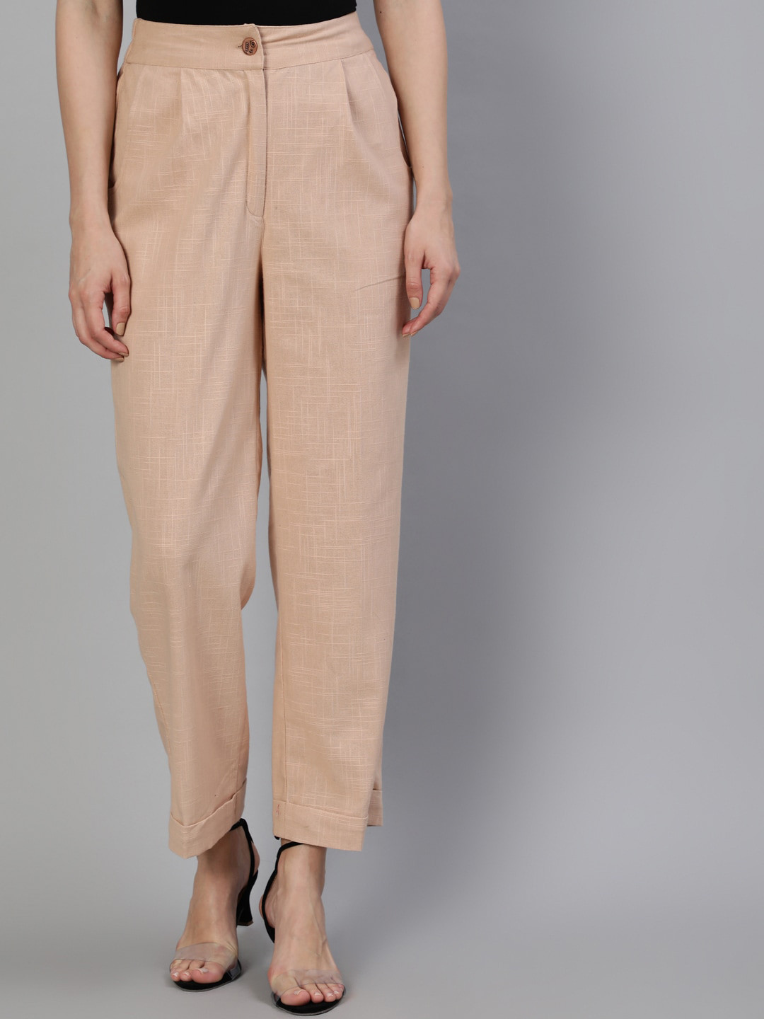 

Jaipur Kurti Women Tan Straight Fit High-Rise Pleated Trousers