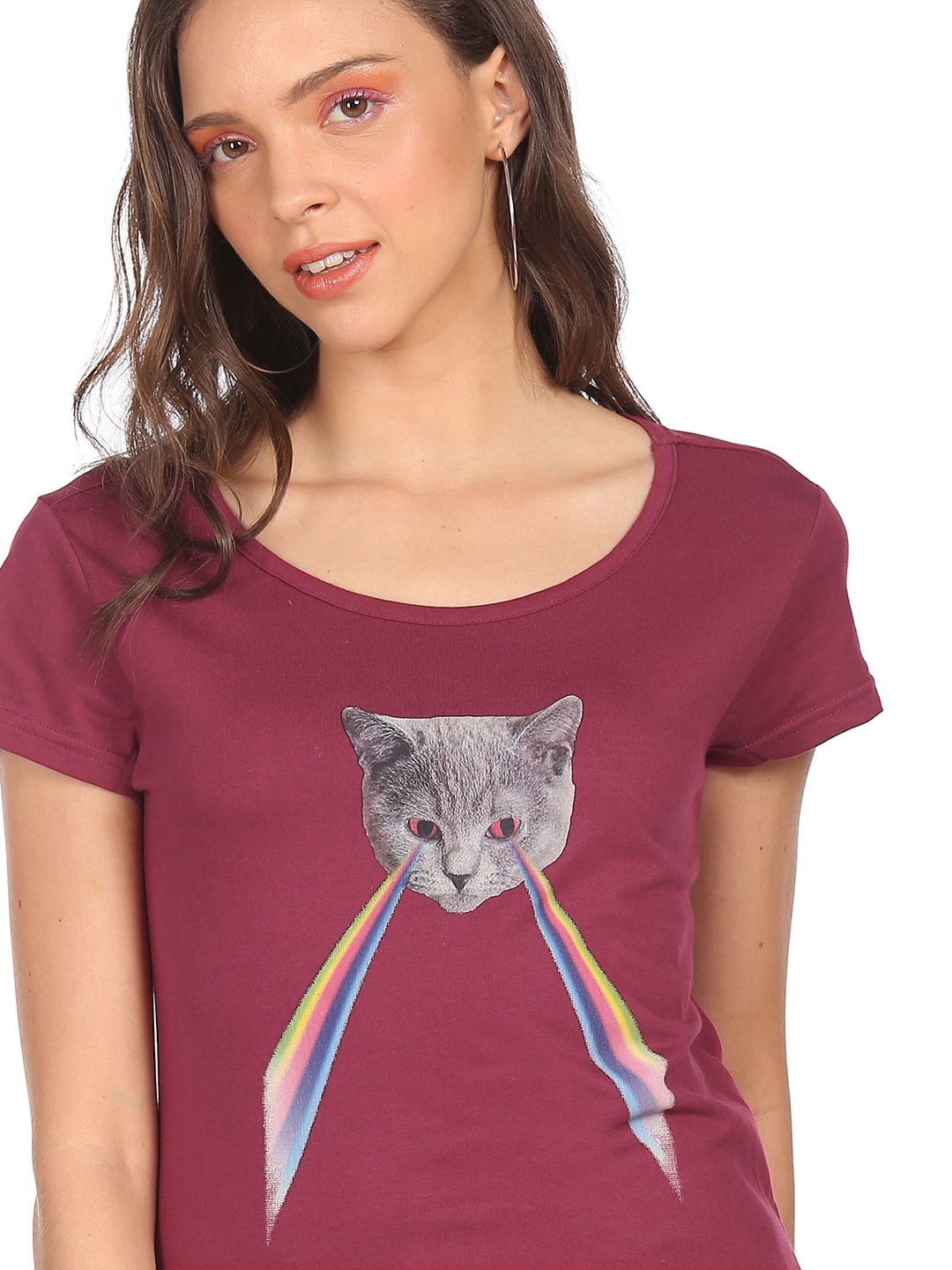 

Sugr Women Magenta Printed Pure Cotton T-shirt