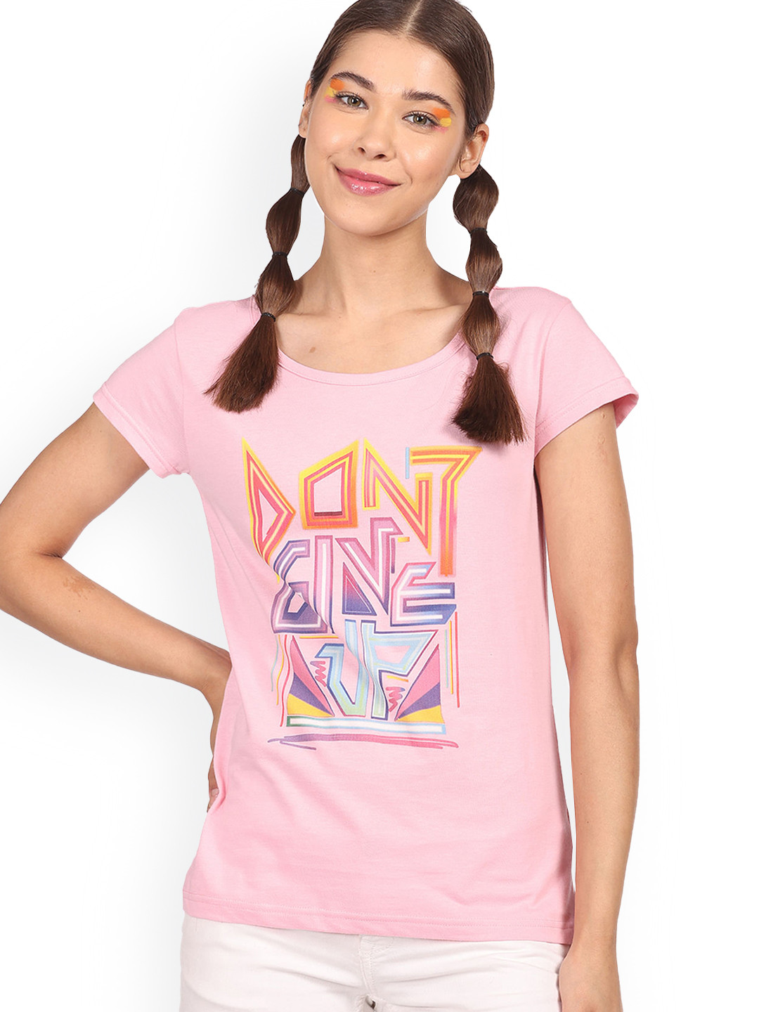 

Sugr Women Pink Typography Printed Cotton T-shirt
