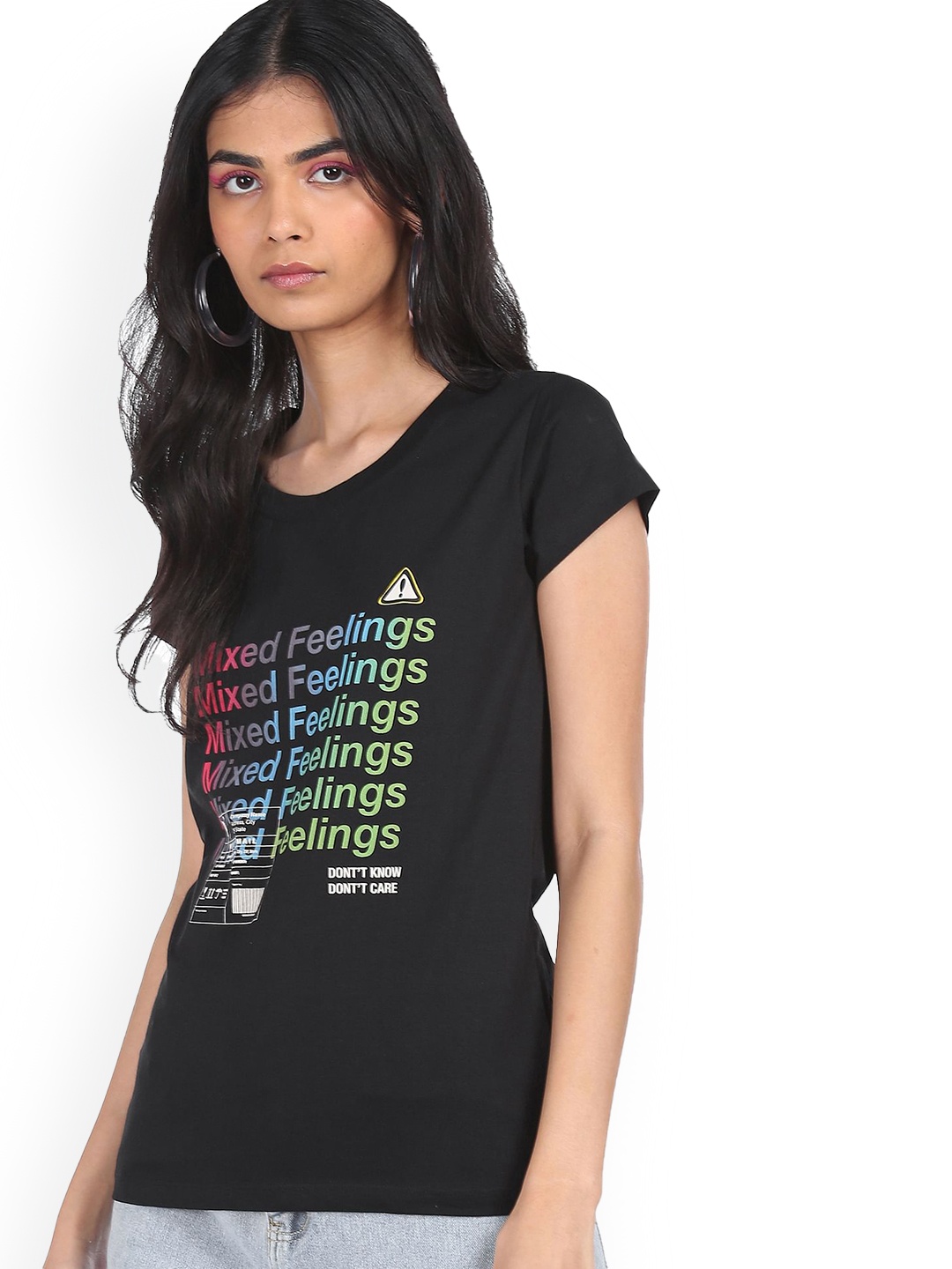 

Sugr Women Black Typography Pure Cotton Printed T-shirt