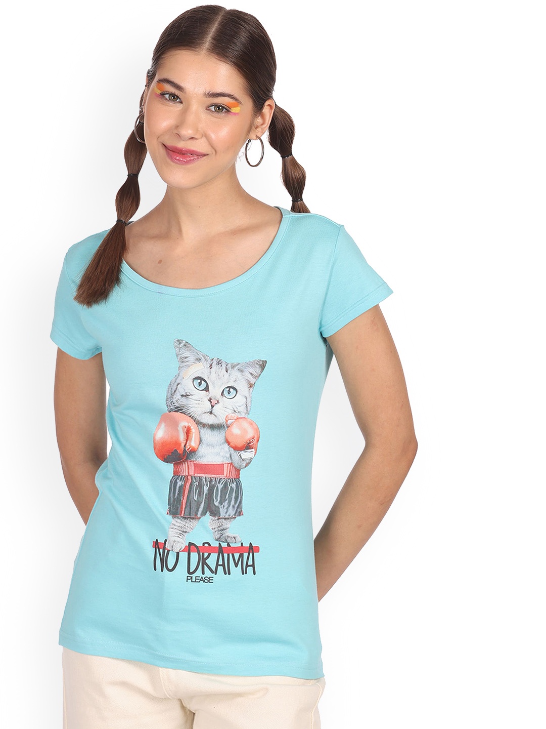 

Sugr Women Blue Printed T-shirt