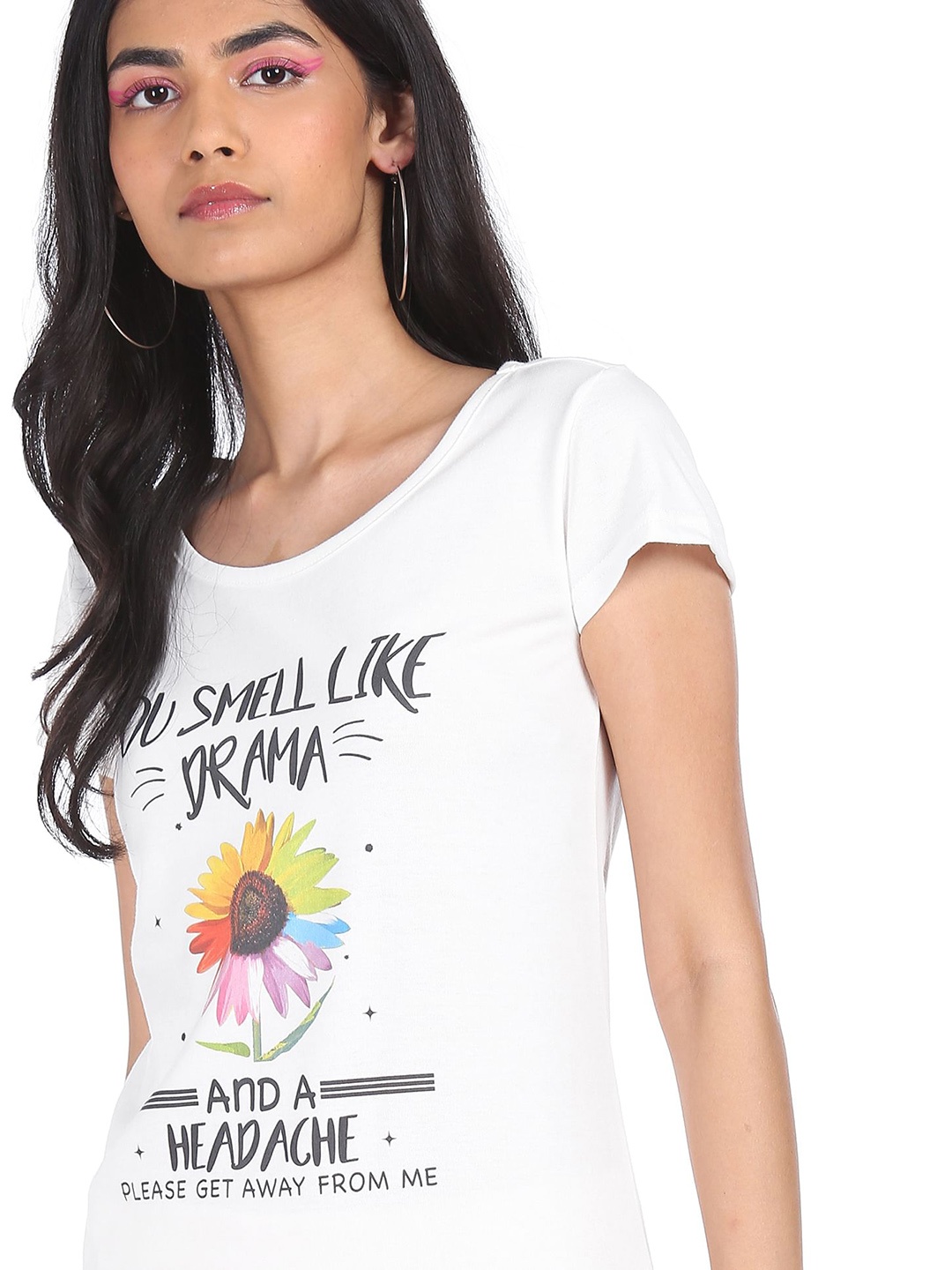 

Sugr Women White Typography Printed Cotton T-shirt