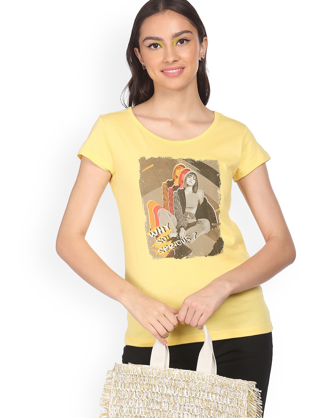 

Sugr Women Yellow Pure Cotton Printed T-shirt
